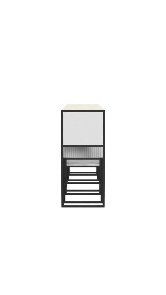 Perry Sofa Table with Stools, White and Gray Stripe - White