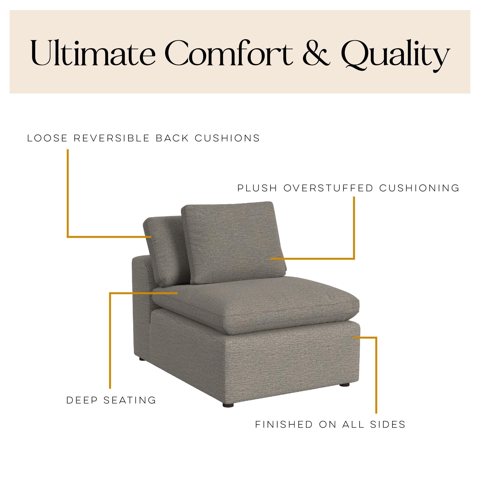York Modular Armless Chair, Urban Steel Taupe - Taupe