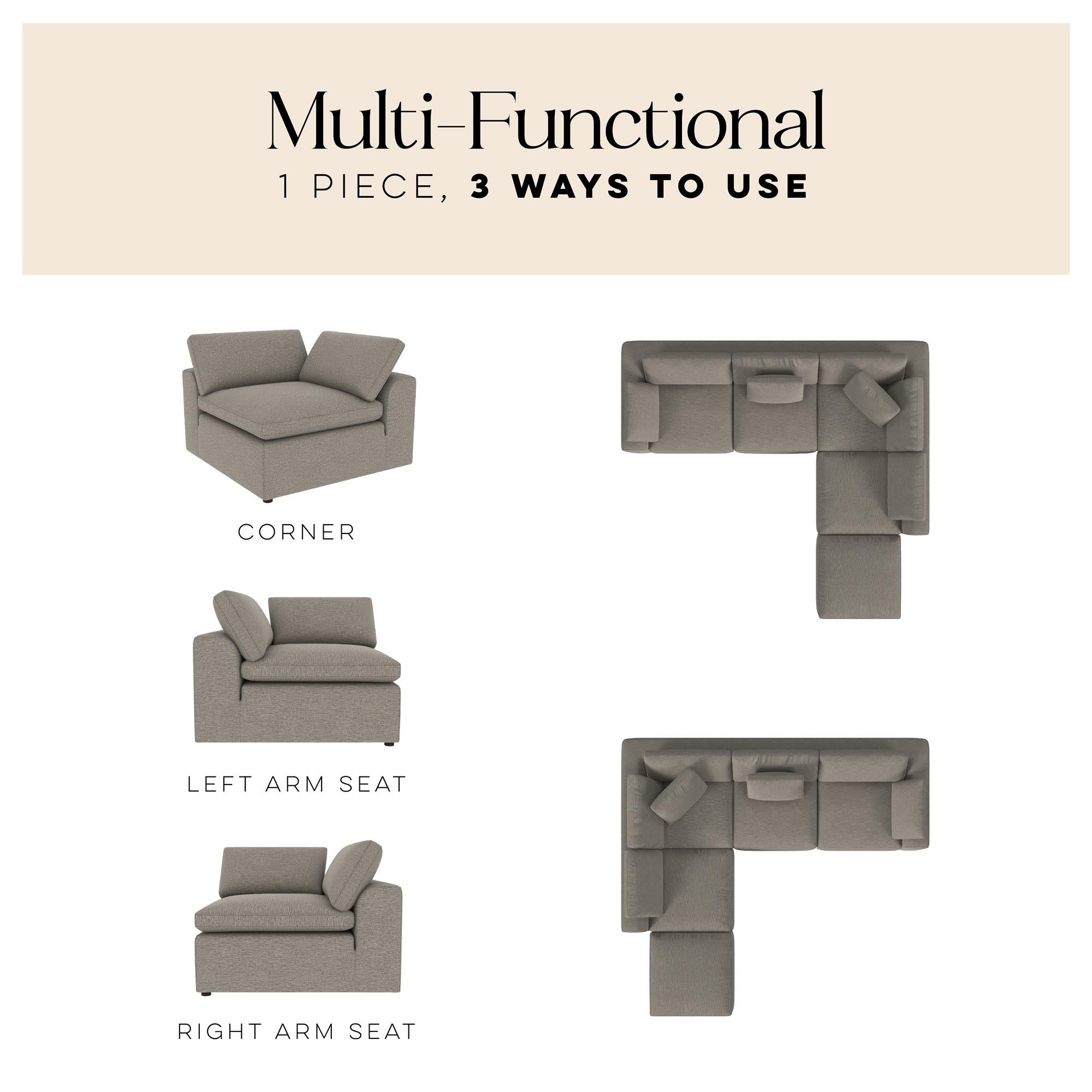 York Modular Corner Chair, Urban Steel Taupe - Taupe