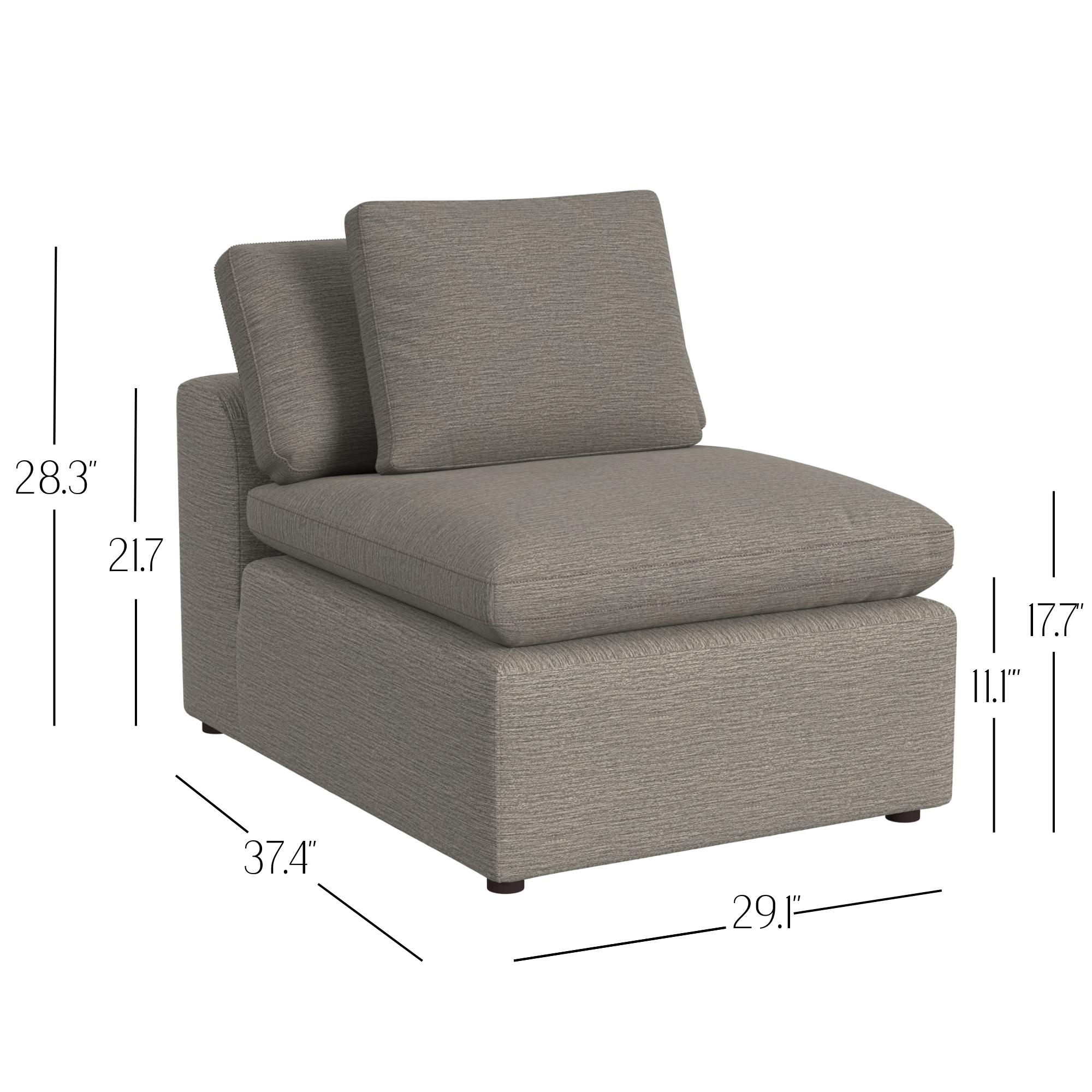 York Modular Armless Chair, Urban Steel Taupe - Taupe