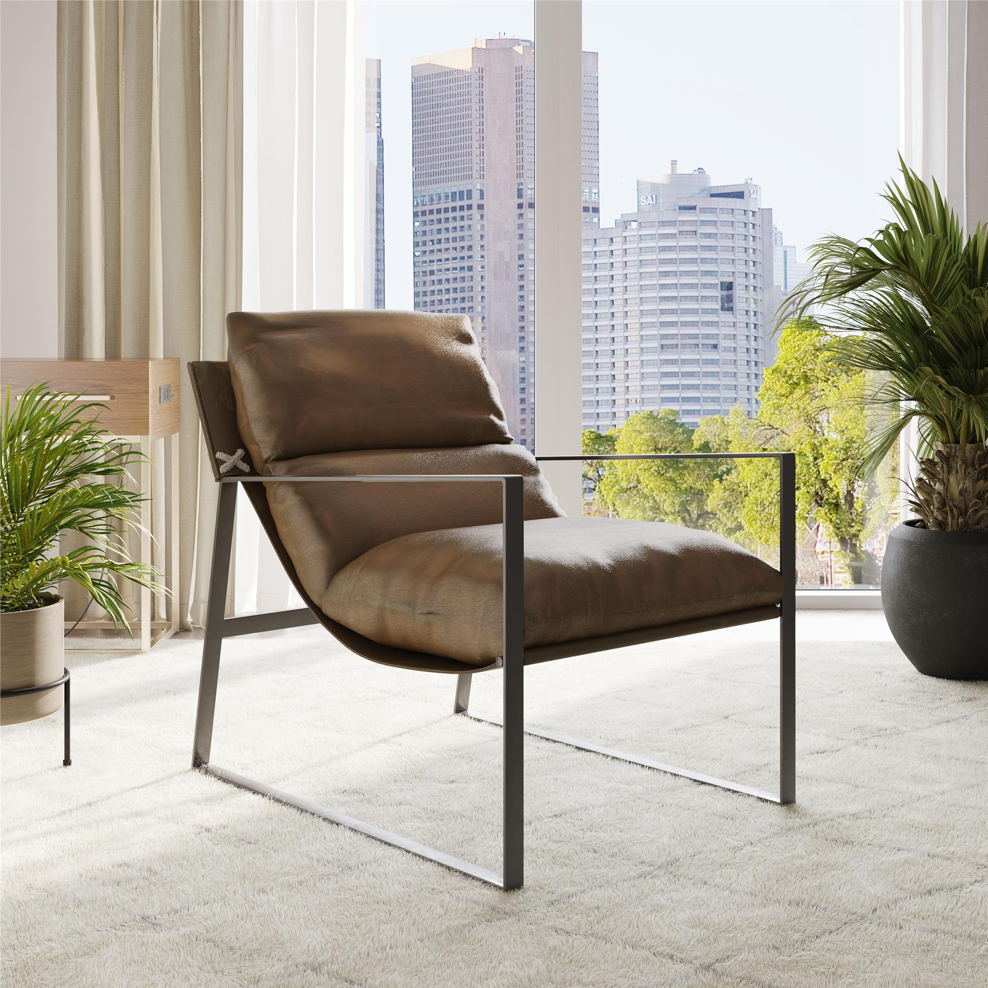 Varick Faux Leather Accent Chair, Acorn - Acorn