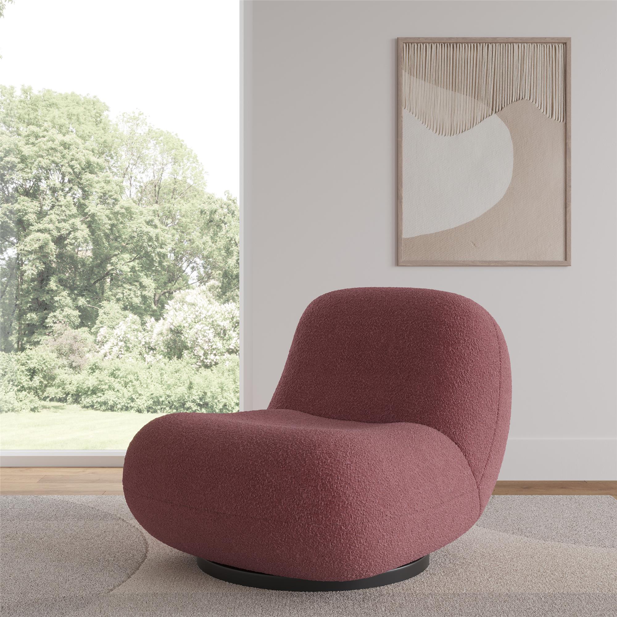 Crosby Boucle Swivel Chair, Berry - Berry