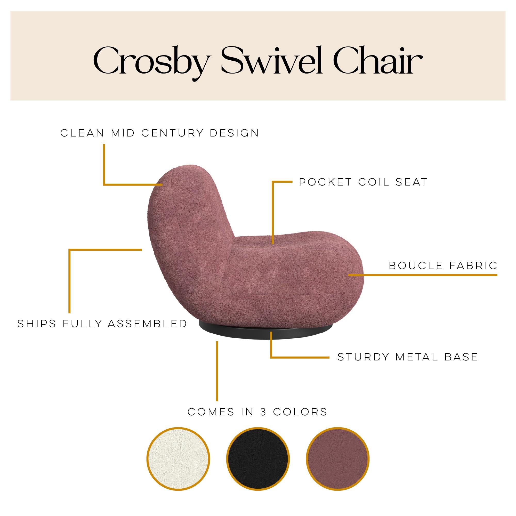 Crosby Boucle Swivel Chair, Berry - Berry
