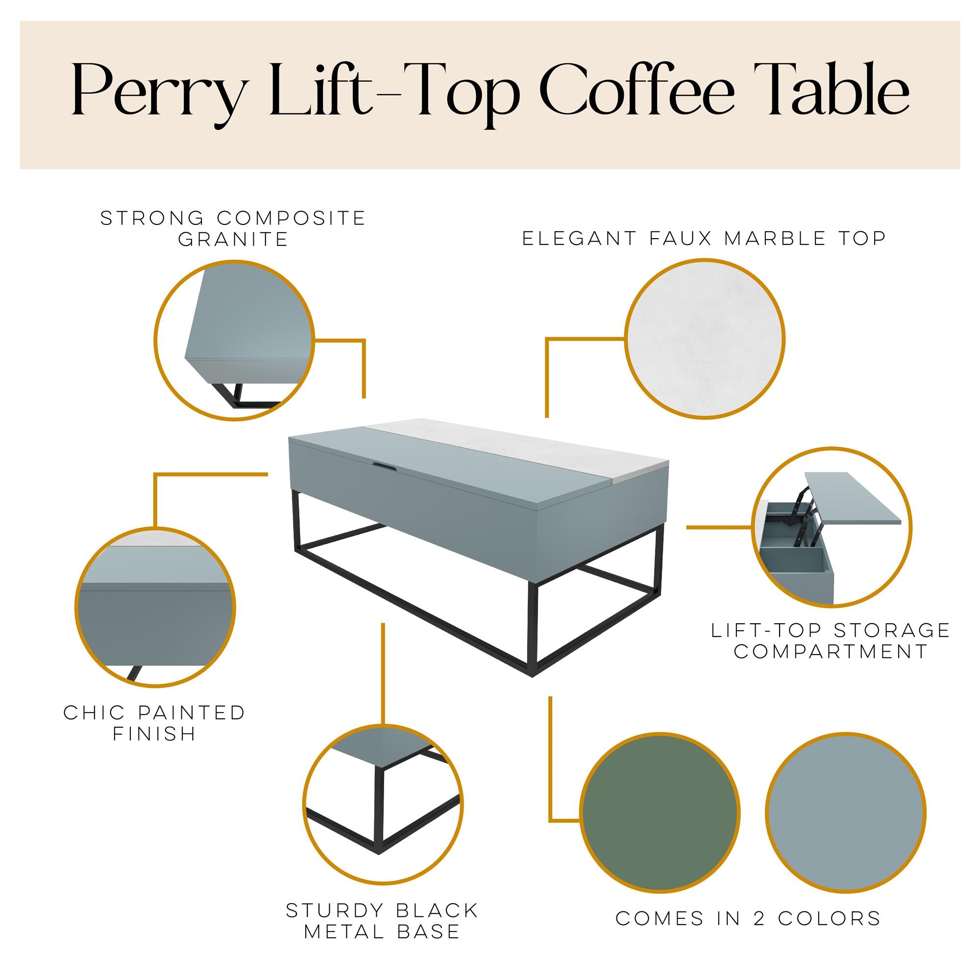 Perry Lift-Top Coffee Table, Powder Blue - Powder Blue