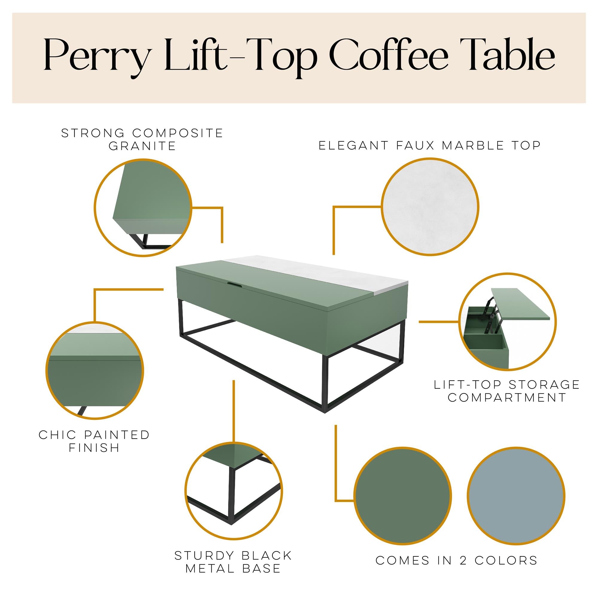 Perry Lift-Top Coffee Table, Sage Green - Sage