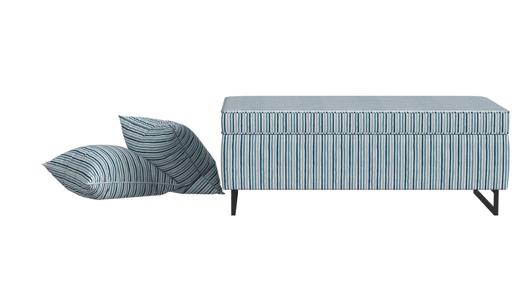 Bleeker Rectangular Storage Ottoman and 2 Pillows Set - Multi Blue Painted Stripe - N/A