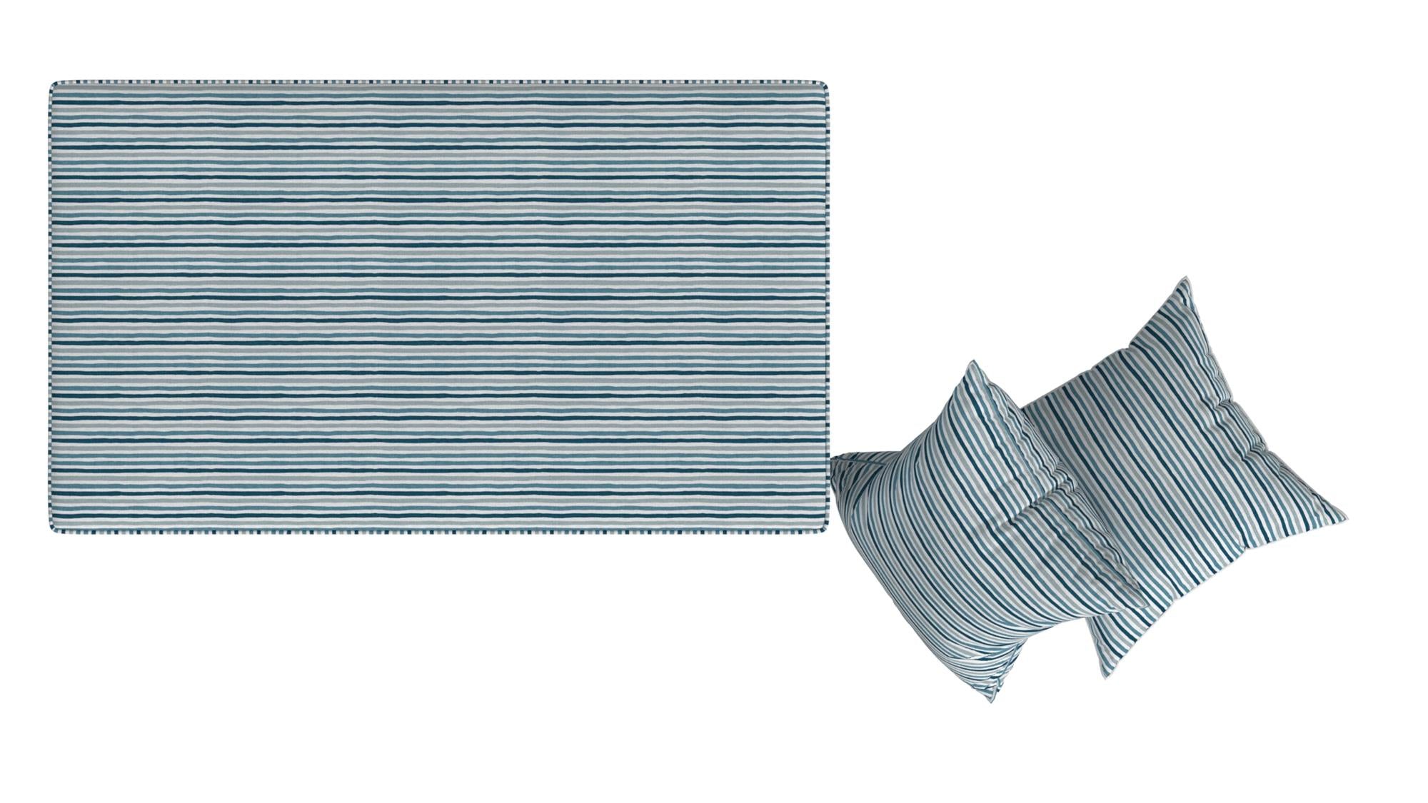 Bleeker Rectangular Storage Ottoman and 2 Pillows Set - Multi Blue Painted Stripe - N/A