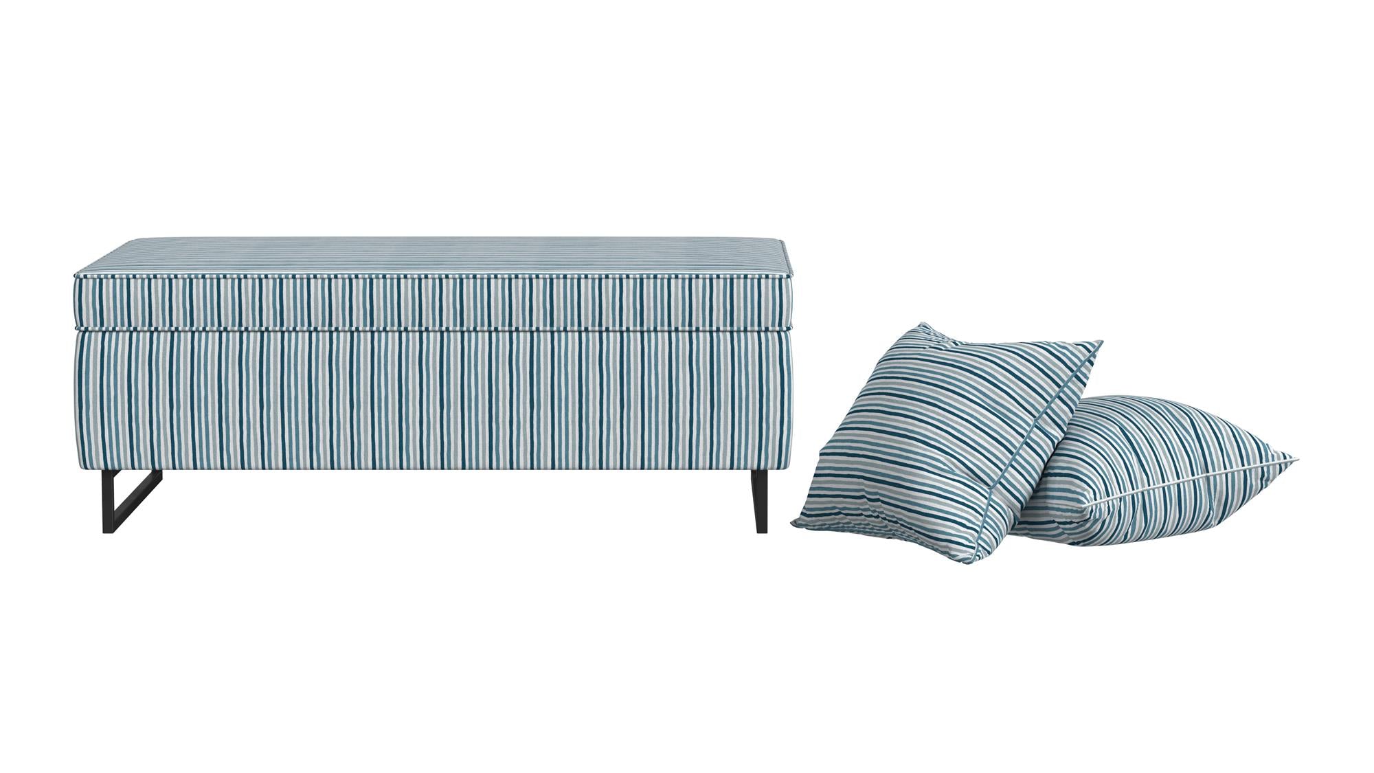 Bleeker Rectangular Storage Ottoman and 2 Pillows Set - Multi Blue Painted Stripe - N/A