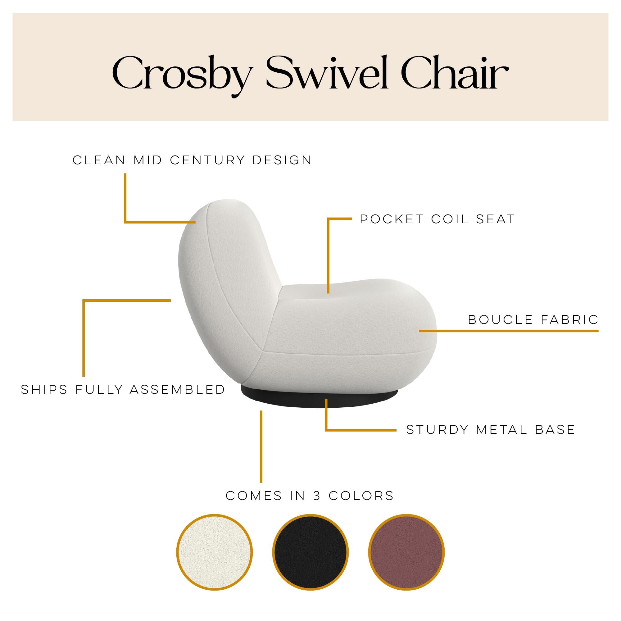 Crosby Boucle Swivel Chair - White