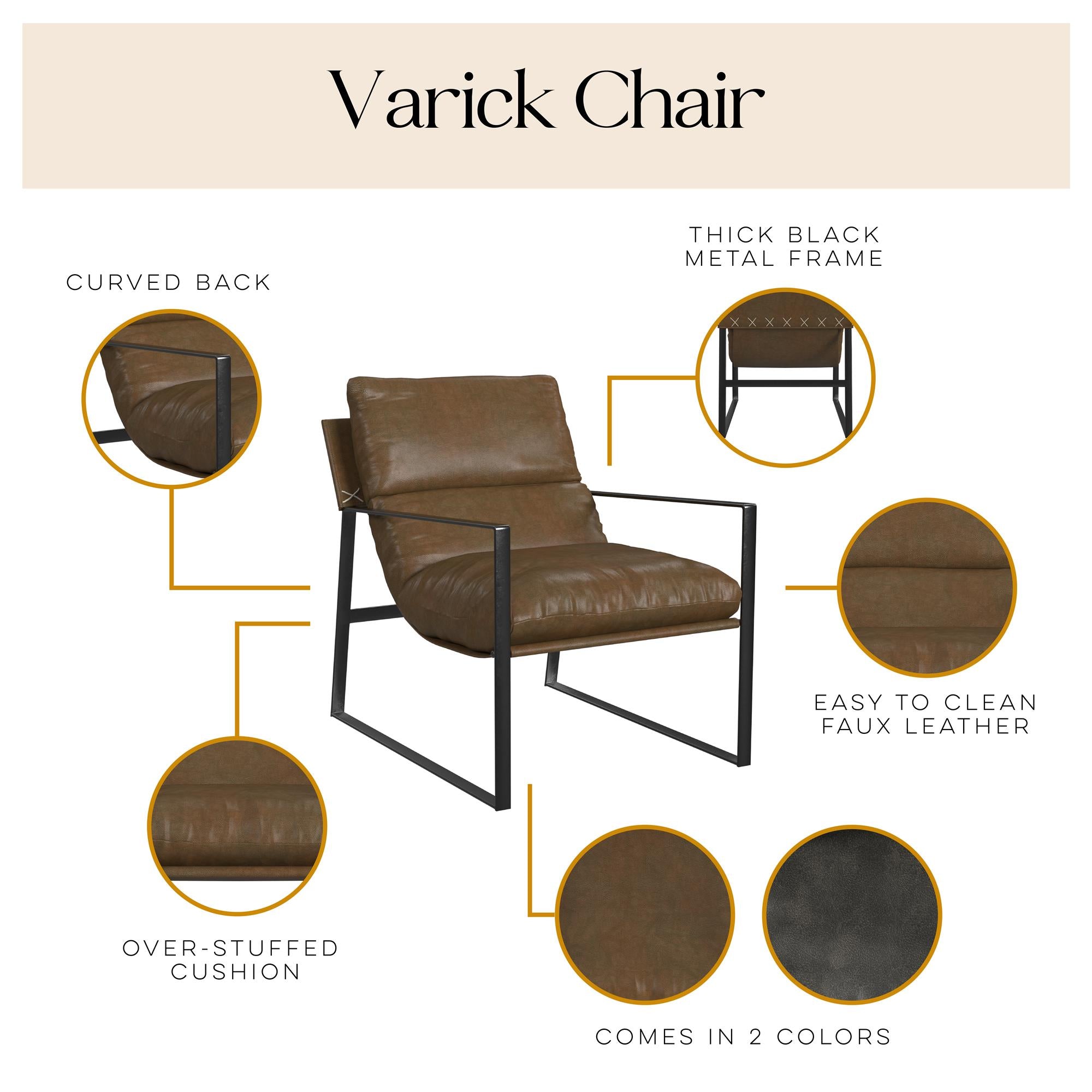 Varick Faux Leather Accent Chair, Acorn - Acorn