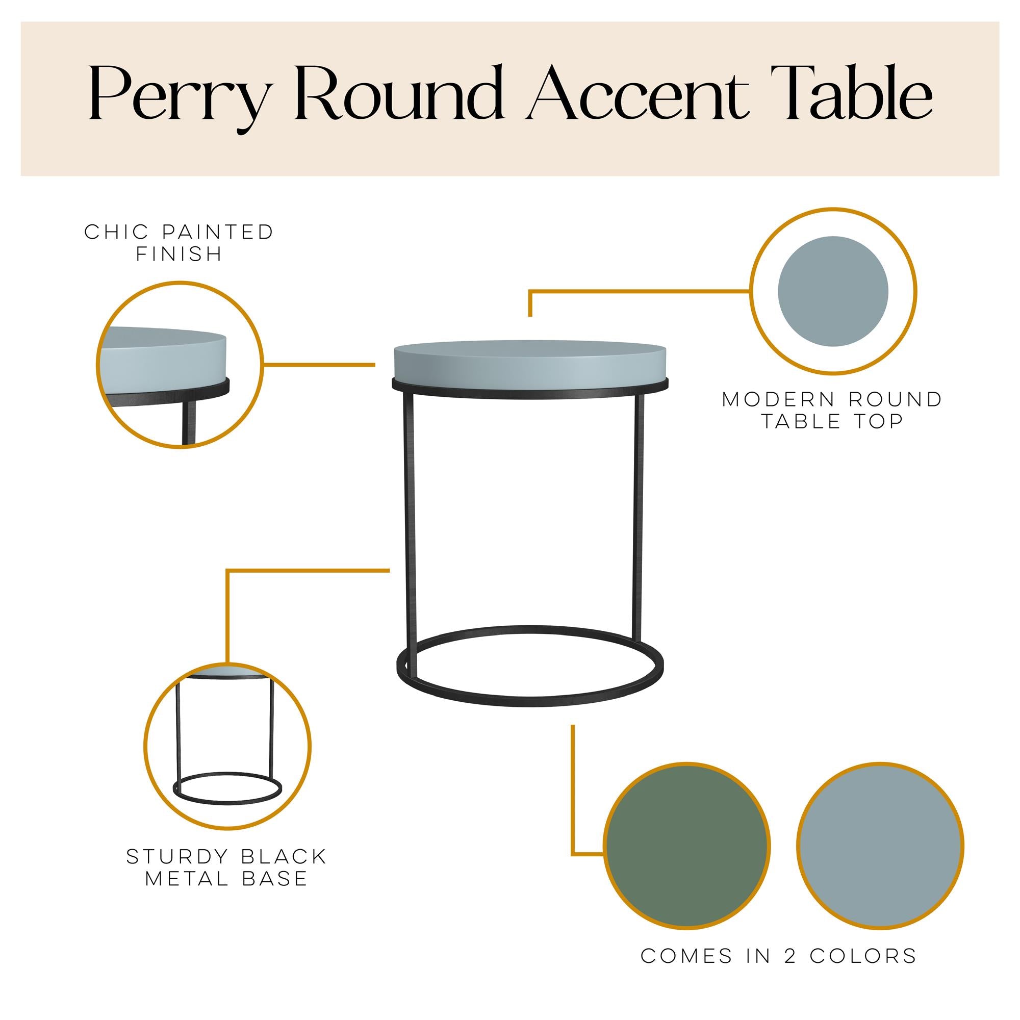 Perry Round Accent Table, Powder Blue - Powder Blue