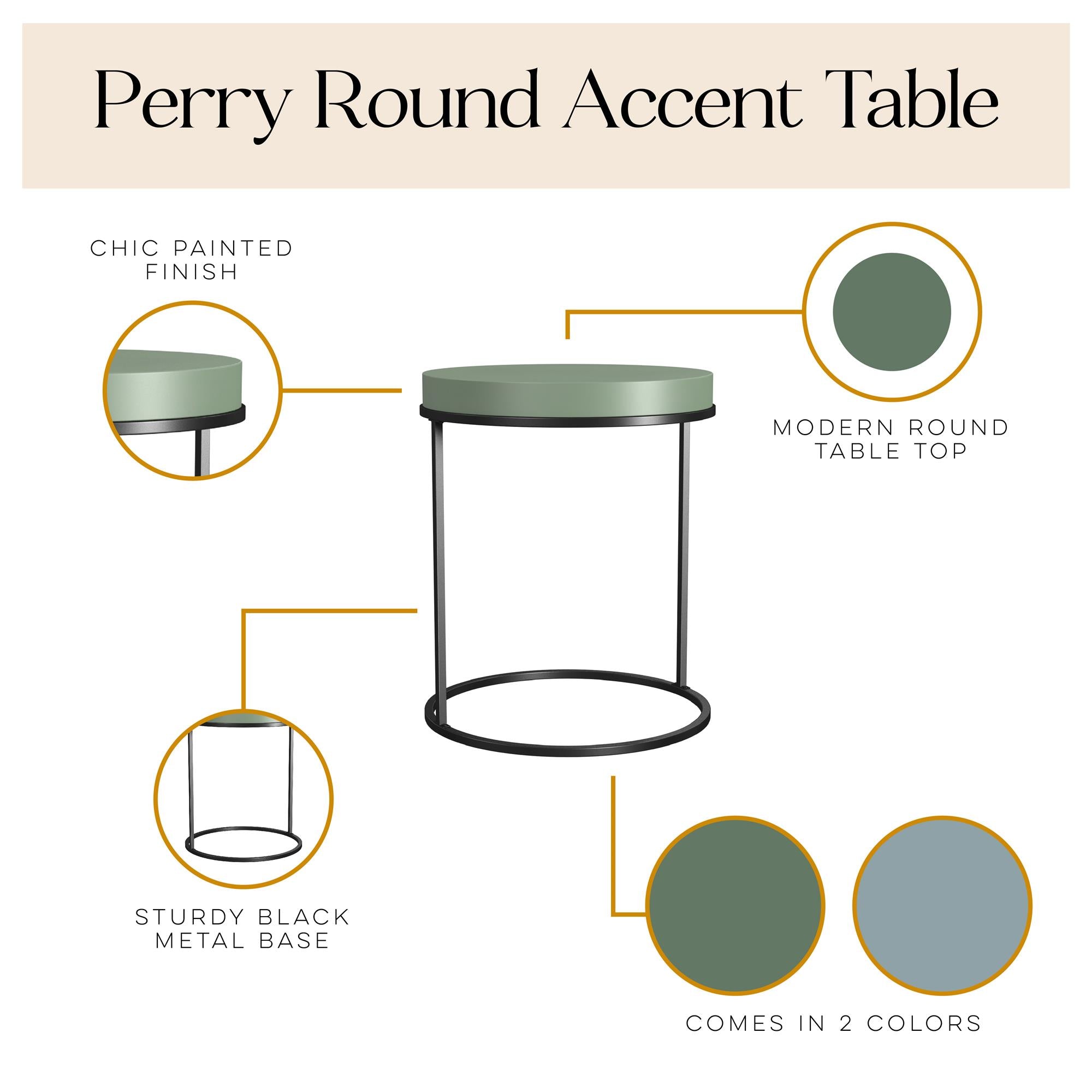  Perry Round Accent Table, Sage Green - Sage