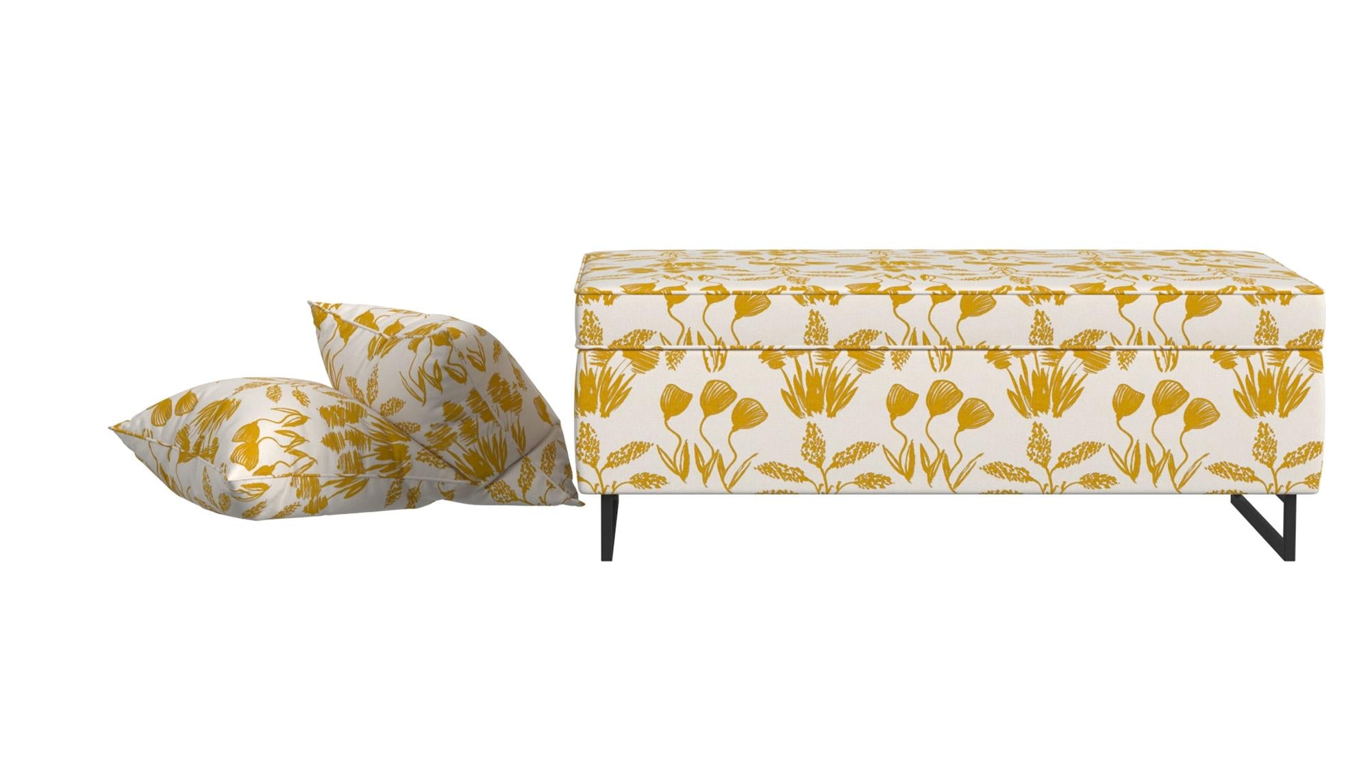  Bleeker Rectangular Storage Ottoman and 2 Pillows Set - Golden Hour Flower Garden - N/A