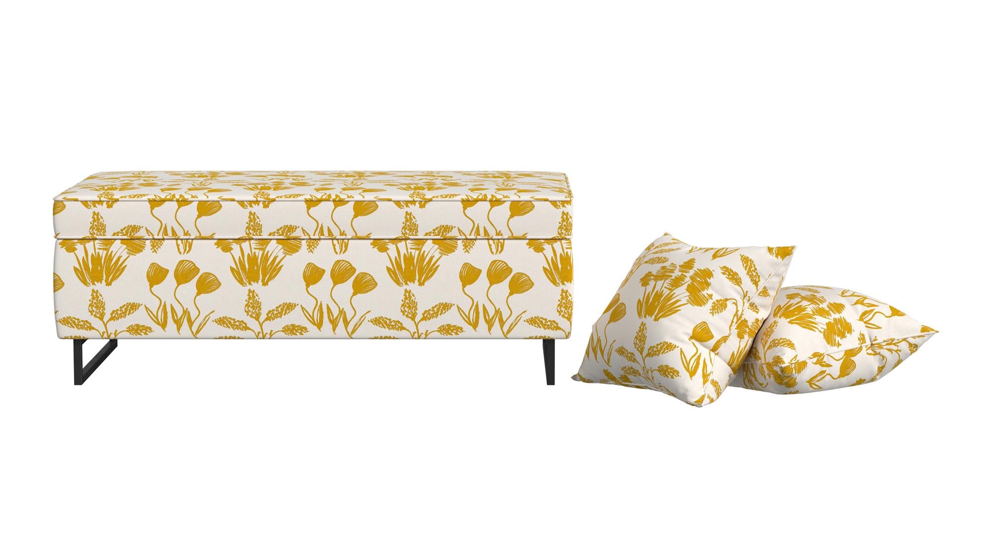  Bleeker Rectangular Storage Ottoman and 2 Pillows Set - Golden Hour Flower Garden - N/A