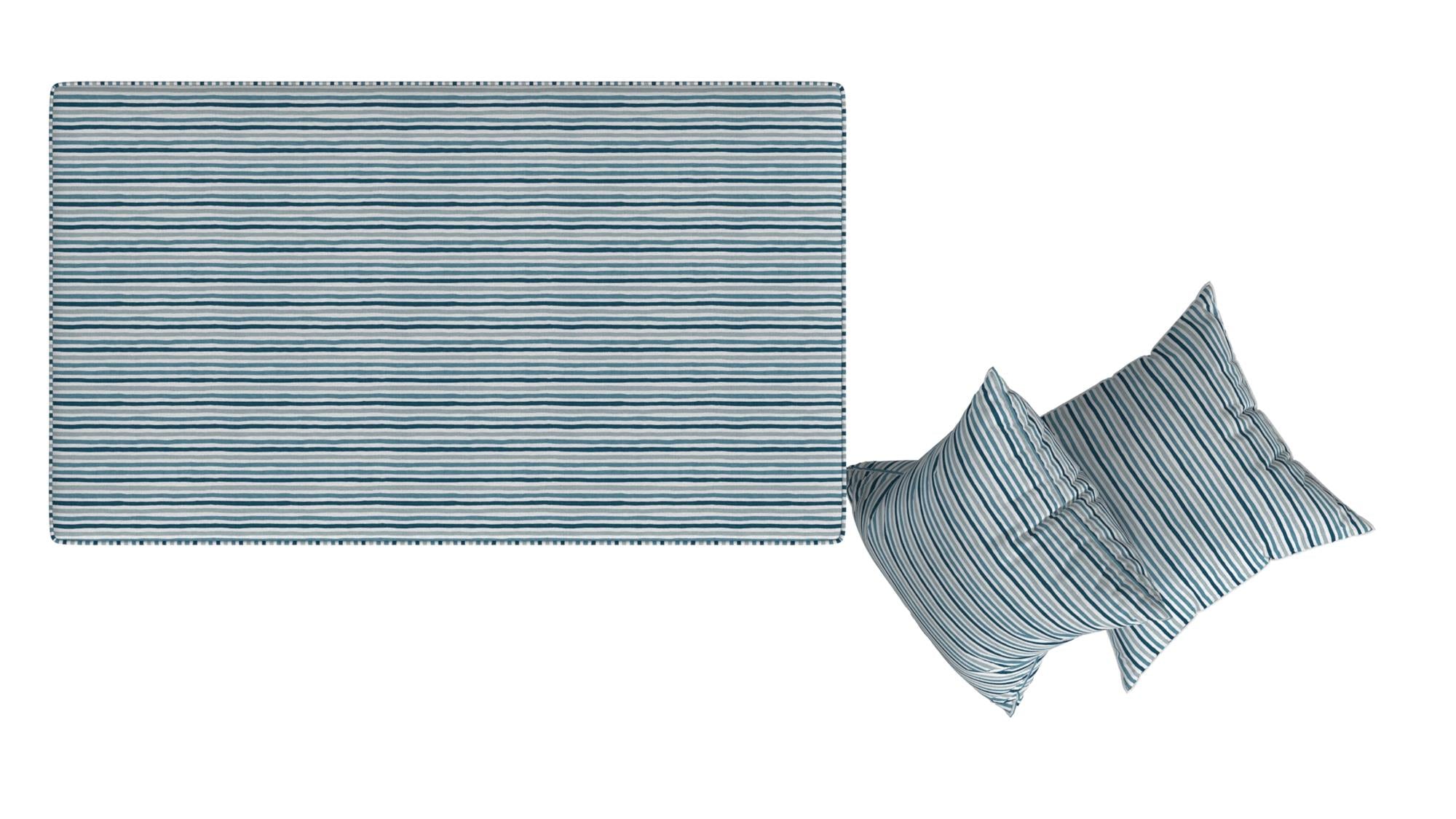  Bleeker Rectangular Storage Ottoman and 2 Pillows Set - Multi Blue Painted Stripe - N/A